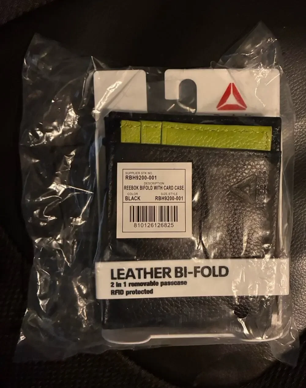 Reebok Men's Bifold Wallet RFID Blocking w/ Removable Passcase Black/Green